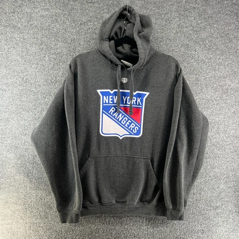 NY Rangers Sweater Mens Large Gray Sweatshirt Hoodie NHL Hockey Comfort Cover