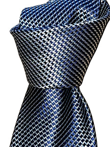 $235 NWT BRIONI Dark Blue/Silver men's 3.6" Jacquard silk handmade necktie Italy