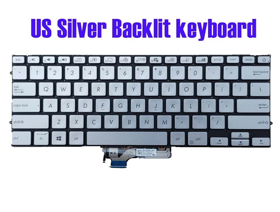 Teclado retroiluminado plateado estadounidense para Asus UX431F UX431FA UX431FN UX431FL UX431DA Foto 1 de 1