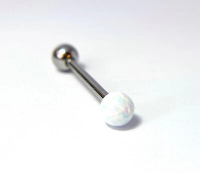 1pc Internally Threaded 5mm Opal Ball Tongue Ring Steel Barbell 5/8" 16mm 14g - Image 1 of 4