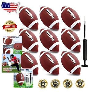 Double Laced Composite Leather Footballs with Pump - 9 Inflatable Balls for Kids - Picture 1 of 9