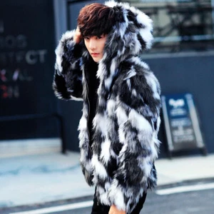 Para hombres Lujo Piel Sintética Peluda con Capucha Cálido Grueso Abrigo Chaqueta Prendas de abrigo Parka Invierno - Imagen 1 de 8