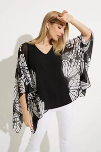 Joseph Ribkoff 231163 Black/White Butterfly Sleeve Top - Picture 1 of 5