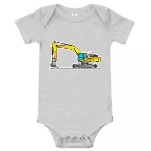 Baby Yellow Excavator One Piece - Short Sleeve, Cotton, Construction Vehicle - Picture 1 of 9