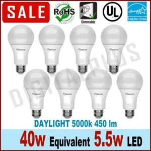 8 Pack 40w Replacement 5.5w LED Bulbs Daylight 5000k E26 Base (High Quality!) - Picture 1 of 3