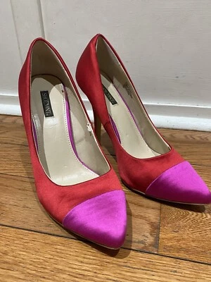 Zapatos ShoeMint Satén Rojo y Rosa Adriene 4.5" Tacones Altos San Valentín Talla 8.5 Foto 1 de 4