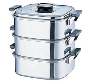 Kamishima Edelstahl Dampfgarer quadratisch 9,4 Zoll 24 cm 3 Stufen AMS69243 - Bild 1 von 1