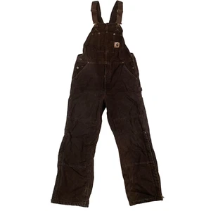 Peto Carhartt Marrón Lona Babero Edredón Forrado Ropa de Trabajo Talla 36W 32L - Imagen 1 de 24