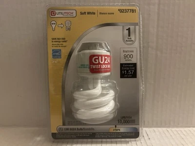 Utilitech Soft White GU24 Twist Lock Base Bulb 13W #0237781 10,000 Hours - Image 1 of 4