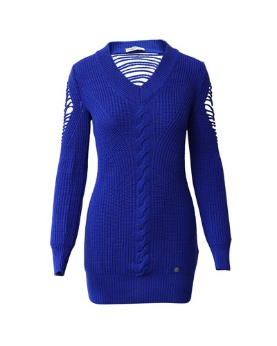 Versace Mini Abito in Maglia a Cavo in Lana Blu Royal