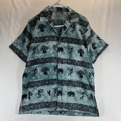 Image Multicolor Patterned Short Sleeve Button Down Collared Shirt Men's Size S - Image 1 of 4