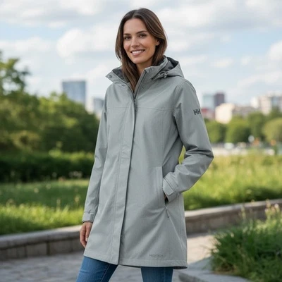 Helly Hansen женщин водонепроницаемый с капюшоном парка куртка серый XL TG легкий - Изображение 1 из 4