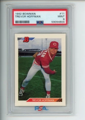 Bowman Trevor Hoffman #11 1992 novato radiocontrol Cincinnati Reds Padres PSA 9 como nuevo Foto 1 de 2