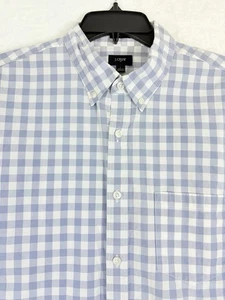 J Crew Shirt Large Slim Fit Men’s Blue White Gingham Button Up Long Sleeve - Picture 1 of 7