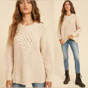 In Loom Grobstrickpullover Creme Struktur M/L - Bild 1 von 9