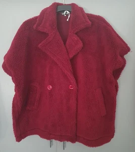 Nuevo sin etiquetas Hecho en Italia Talla 16 18 Gran Tamaño Rojo Oscuro Oso de Peluche Chaqueta Abrigo! - Imagen 1 de 4