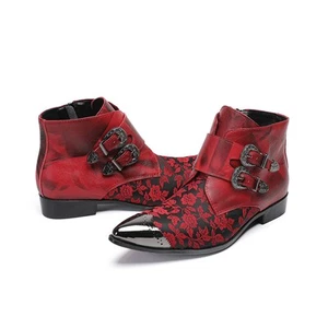 Herren Echtleder Spitz zulaufend Stiefeletten Schuhe Mode Reißverschluss Schnalle Stiefel  - Bild 1 von 24