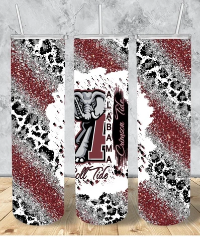 Alabama Crimson Tide Stainless Steel Tumbler with metal straw and cleaner Cover