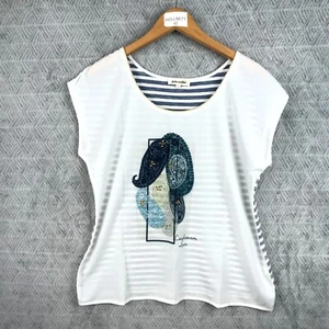 Grain de Malice Haut Femme L Bleu Blanc Rayé Cachemire Love Brodé Coton Enfiler - Imagen 1 de 8