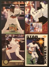 Tony Gwynn 1996 Base Card Lot (4). Donruss 325, Select 59, Leaf 99, Score 378.