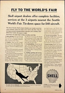 1962 Shell Aviation Fuel Airport Standorte Seattle Weltausstellung 2 Seiten Printanzeige - Bild 1 von 7
