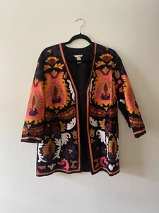 H&M Embroidered Tapestry Kimono Jacket Boho Size 6 India Multi-Color Cotton - Picture 1 of 12