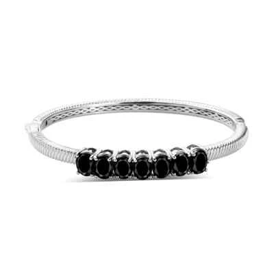 Naturel Black Spinel Bangle Bracelet in Platinum Bond over Stainless Steel 7.25" - Image 1 of 4
