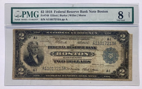 1918 ($2) TWO DOLLAR BATTLESHIP LARGE NOTE PMG GRADED (8) VERY GOOD Cover