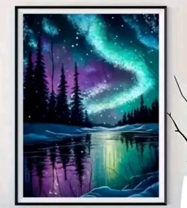 Northern Lights Diamond Painting Kits Art Kit Purple Green 16x12 Aurora Borealis - Picture 1 of 5
