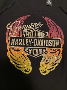 Harley Davidson Womens Graphic Long Sleeve Rhinestone XL Black Shirt - Picture 1 of 8