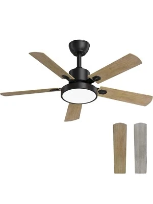 Obabala Ceiling Fan with LED Light 52-Inch Indoor Outdoor Remote Grey Oak NEW - Image 1 of 4