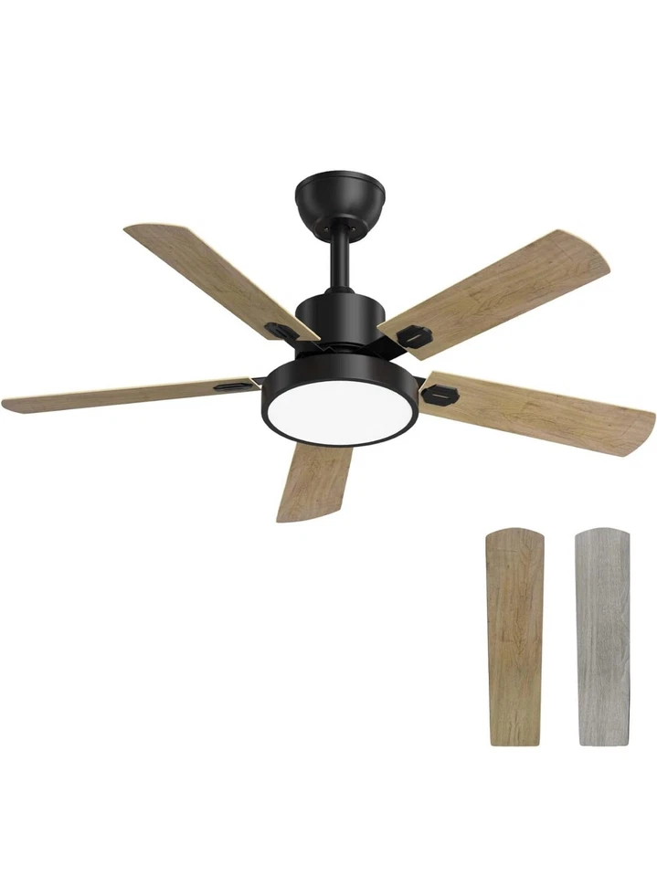 Obabala Ceiling Fan with LED Light 52-Inch Indoor Outdoor Remote Grey Oak NEW - Image 1 of 4