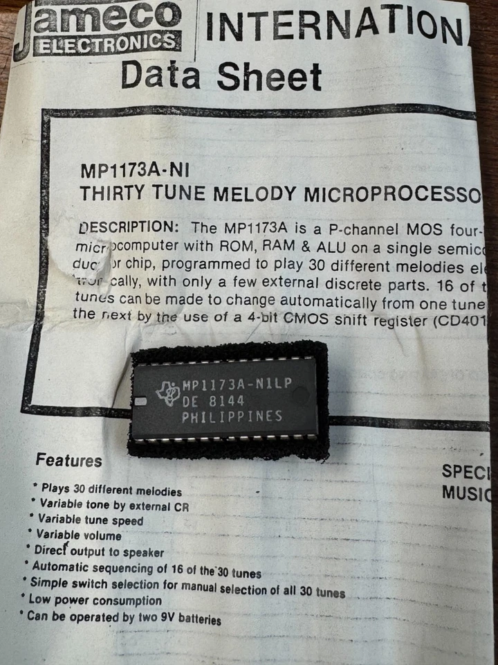 Texas Instruments MP1173A-NILP Vintage Thirty Tune Melody Microprocessor Vintage - Image 1 of 1