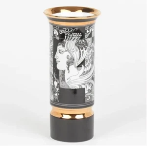 Hollohaza Vase by Endre Szasz - 8" - Black/White w 21k Gold Accents - Picture 1 of 7