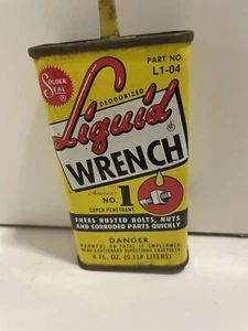 Vintage FLÜSSIGKEITSSCHLÜSSEL Werbung Metall 4 Unzen durchdringendes Öl Dose Kanister leer  - Bild 1 von 7