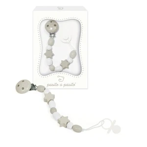 Pasito A Pasito Wooden Dummy Pacifier Clip Grey Star Baby Shower Gift BNIB - Picture 1 of 1