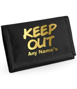 KEEP OUT Personalised Boys Kids Ripper Wallet With Coin Holder Gift - Picture 1 of 12
