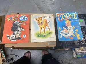 Vtg 40/50s Saalfield/Merrill Real Cloth Books Baby’s 1st ABC, Pets, Mother Goose - Picture 1 of 15
