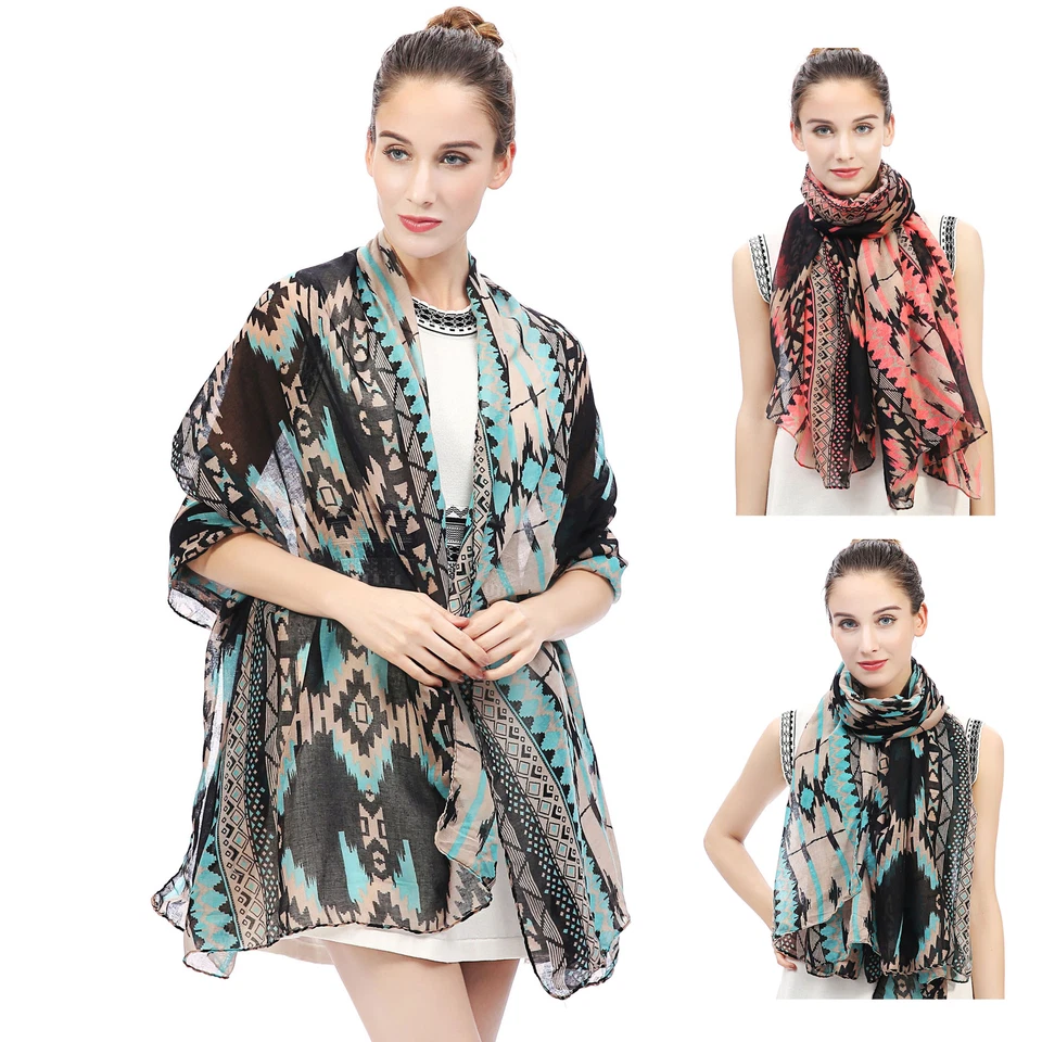 SCARF SHAWL WRAP WITH AZTEC TRIBAL PATTERN GIFT FOR LADIES WOMEN - Image 1 of 1