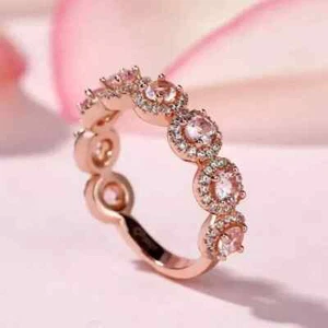 2Ct Round Cut Lab Created Morganite Women Band Ring 14K Rose Gold Plated Silver - Picture 1 of 5