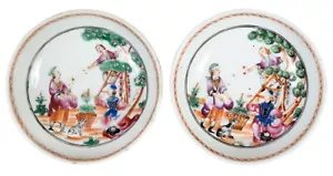 Chinese Export 1760 Pair Cherry Pickers Salt Bowls - Picture 1 of 9