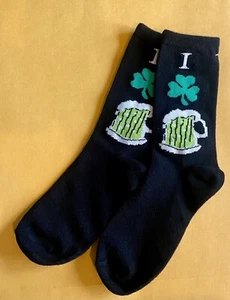 CALCETINES CERVEZA VERDE DÍA DE SAN PATRICIO ~ Unisex Talla Única ~ NEGROS Elastizados NWoT - Imagen 1 de 6