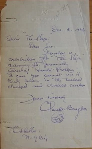 Carta autógrafa de Claude Fayette Bragdon 1936 firmada como arquitecto y escritor - Imagen 1 de 1