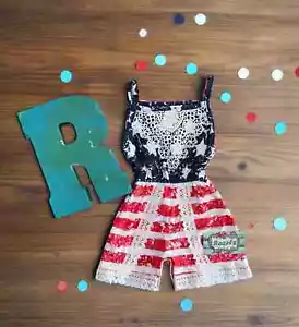 USA Flag Outfit | Patriotic, Girls ROMPER Jumpsuit - Picture 1 of 10