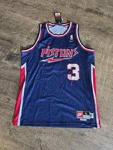 Vtg Nike NBA rewind Detroit Pistons Ben Wallace #3 1980 Blue Sewn Jersey L Nwt - Picture 1 of 4