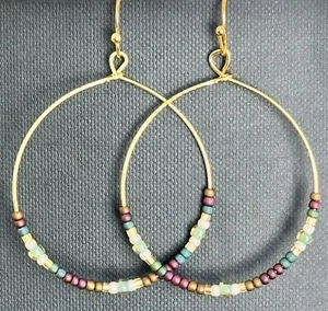 Etched Gold, Purple and Turquoise Bead Earrings. - Picture 1 of 3