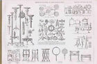 Ustensiles et bijoux domestiques anciens - Balance-Miroir-Lampes - Impression PRANG 1879