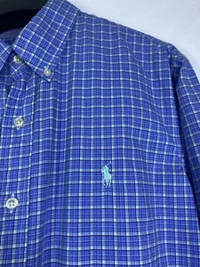 Ralph Lauren Shirt Mens Large Blue Plaid Button Up Thin Flip Cuff Long Sleeve - Picture 1 of 12