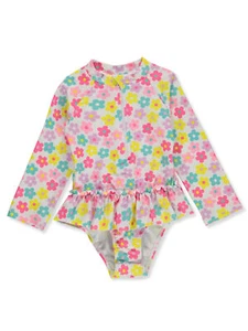 Pink Platinum Baby Girls' 1-Piece Rashguard Swimsuit Color: white/multi Size: 12 - Picture 1 of 1