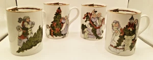 Vintage 1982 Fitz & Floyd Deck The Halls Weihnachtstassen Tassen 4er Set Japan - Bild 1 von 16
